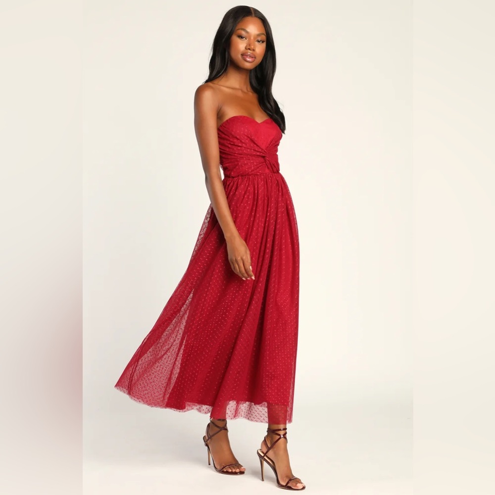 Lulu's Red Strapless Midi Dress